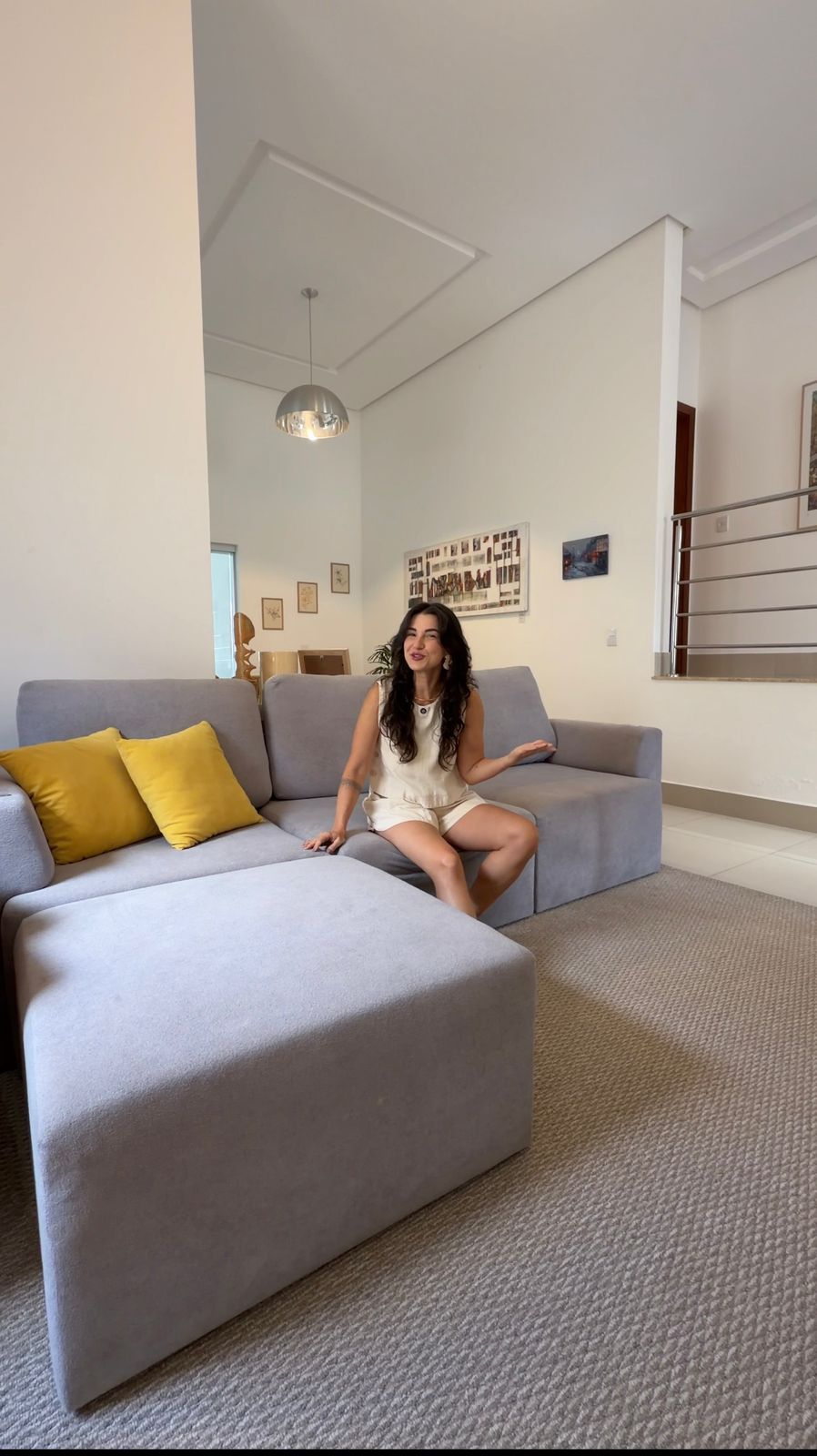 Sofá Modular Damie Bouclê Cinza